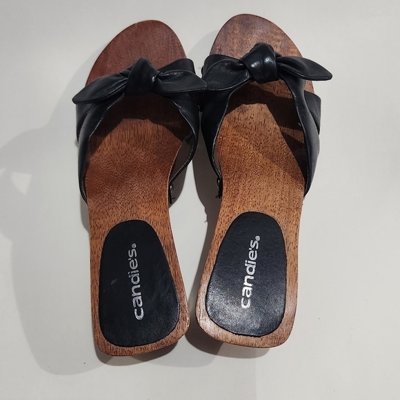 Vintage 80's Wood and Leather Candies Mule Sandal Heel sz 8 - Picture 10 of 12